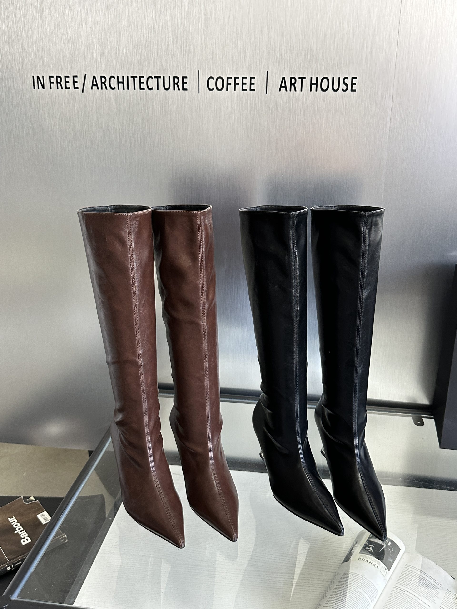 2024 Autumn Winter New Pointed Toe Slim Fit Mid Heel High Boots Chunky Heel Tall Boots Women