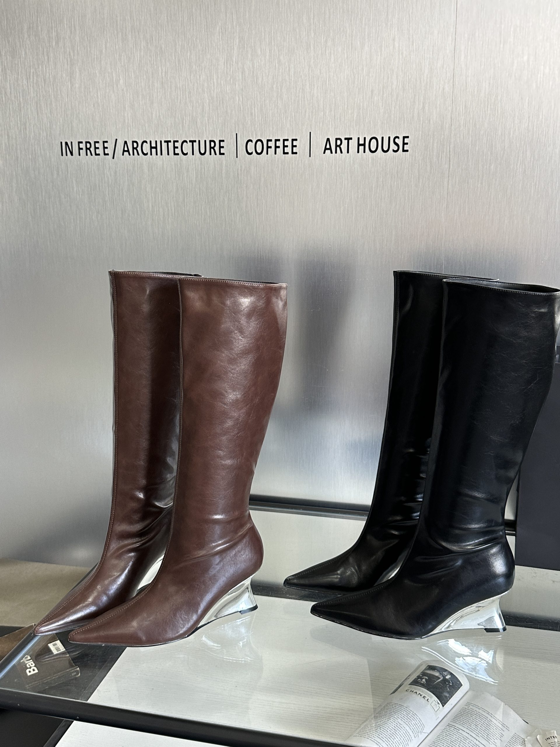2024 Autumn Winter New Pointed Toe Slim Fit Mid Heel High Boots Chunky Heel Tall Boots Women