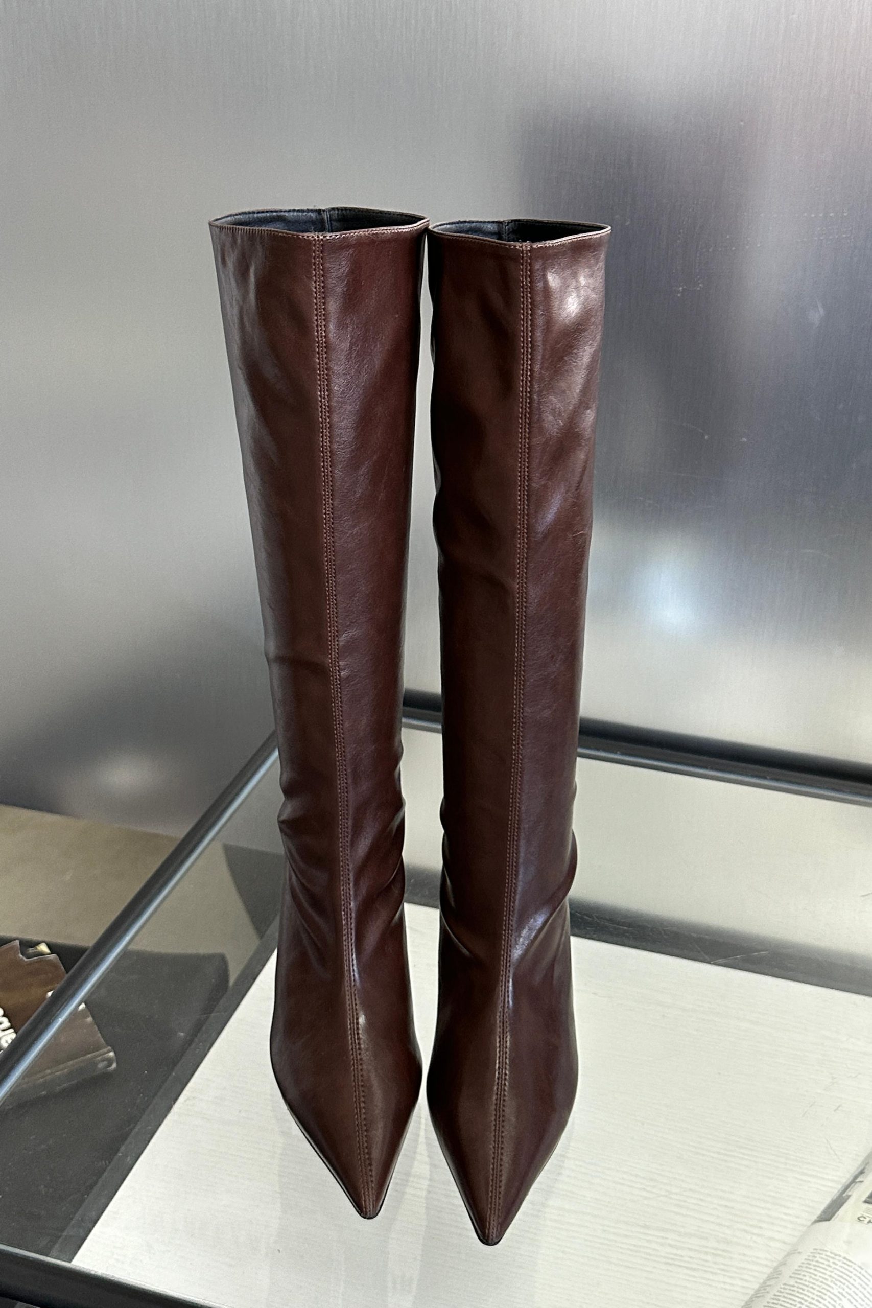 2024 Autumn Winter New Pointed Toe Slim Fit Mid Heel High Boots Chunky Heel Tall Boots Women