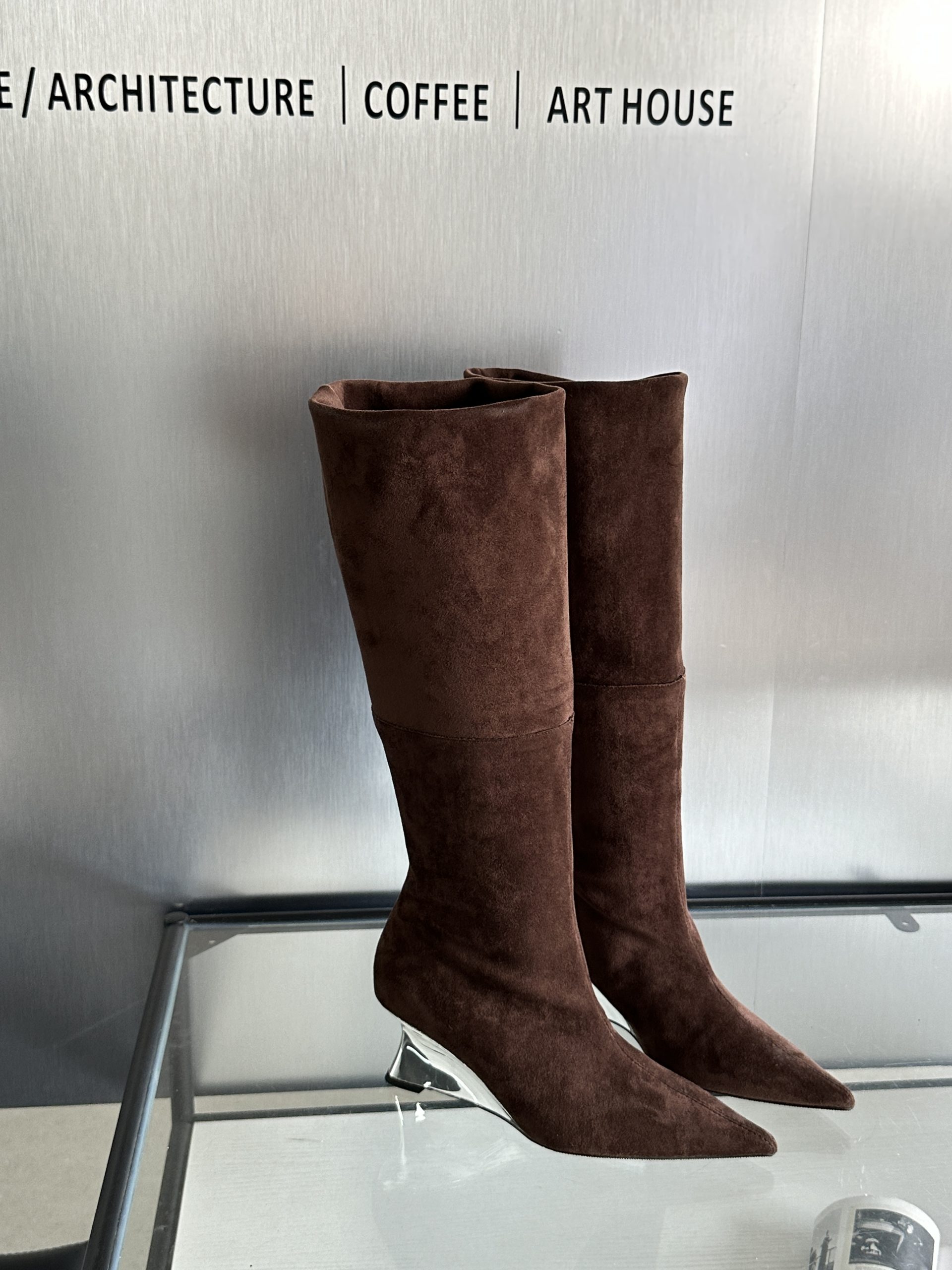 2024 Autumn Winter New Pointed Toe Slim High Heel Wedge Ankle Boots Women