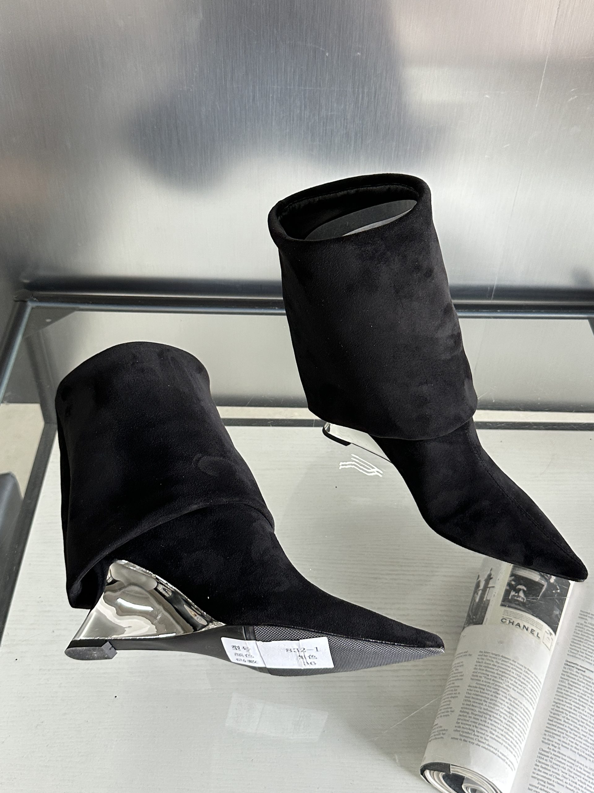 2024 Autumn Winter New Pointed Toe Slim High Heel Wedge Ankle Boots Women