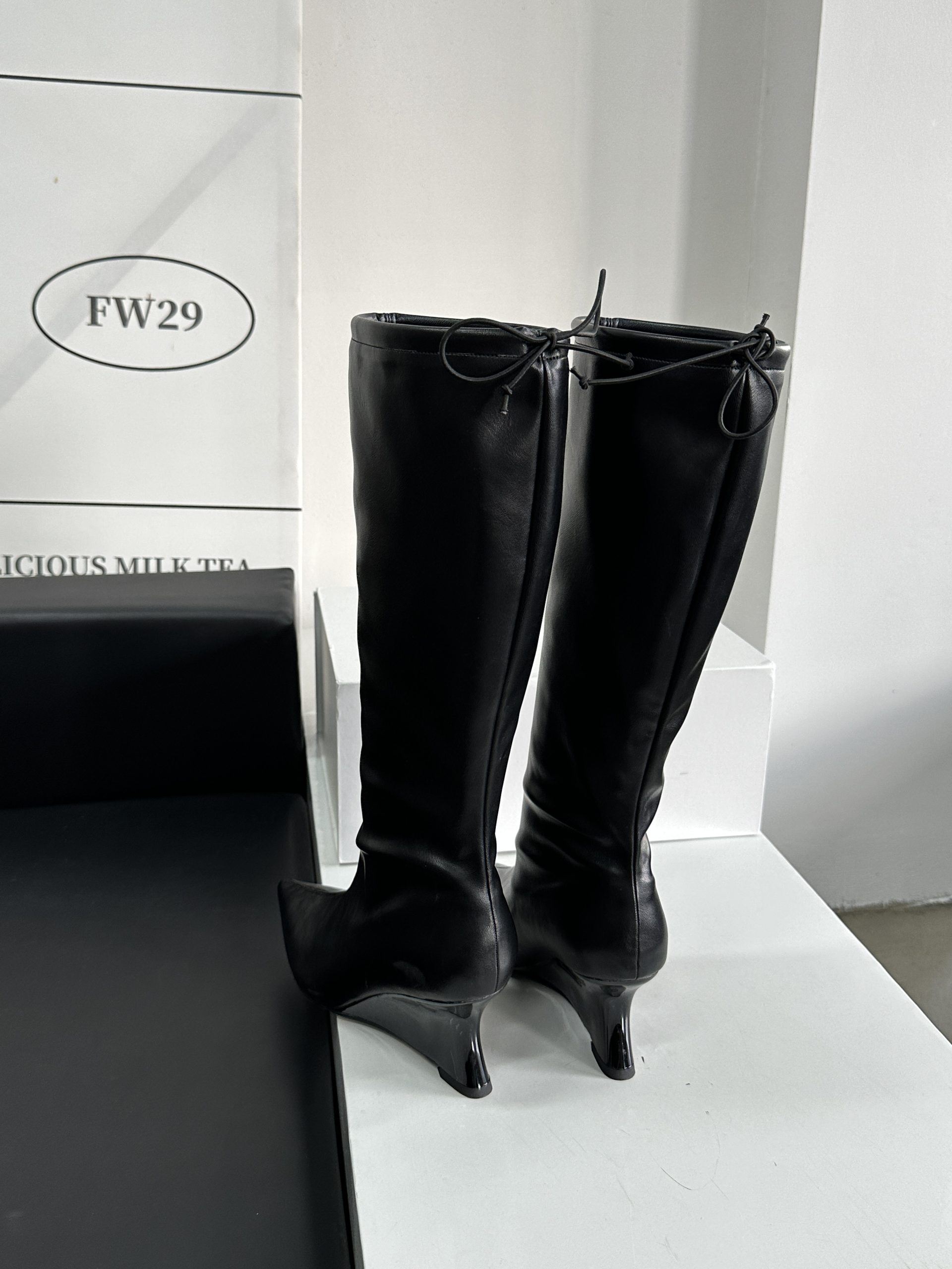 2024 Autumn Winter New Pointed Toe Slim Slope Heel Mid Calf High Heel Thick Sole High Boots Women