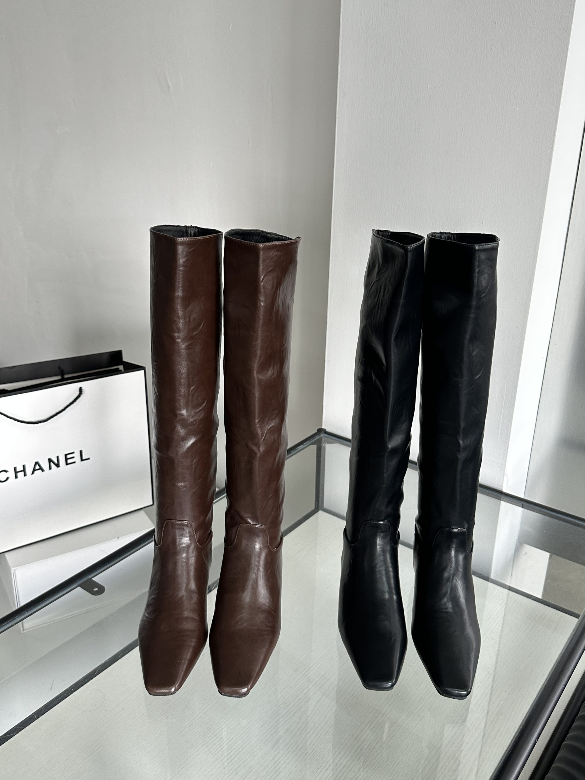 2024 Autumn Winter New Square Toe Mid Heel Short Boots High Heel Thick Sole Fashion Versatile Over Knee Boots