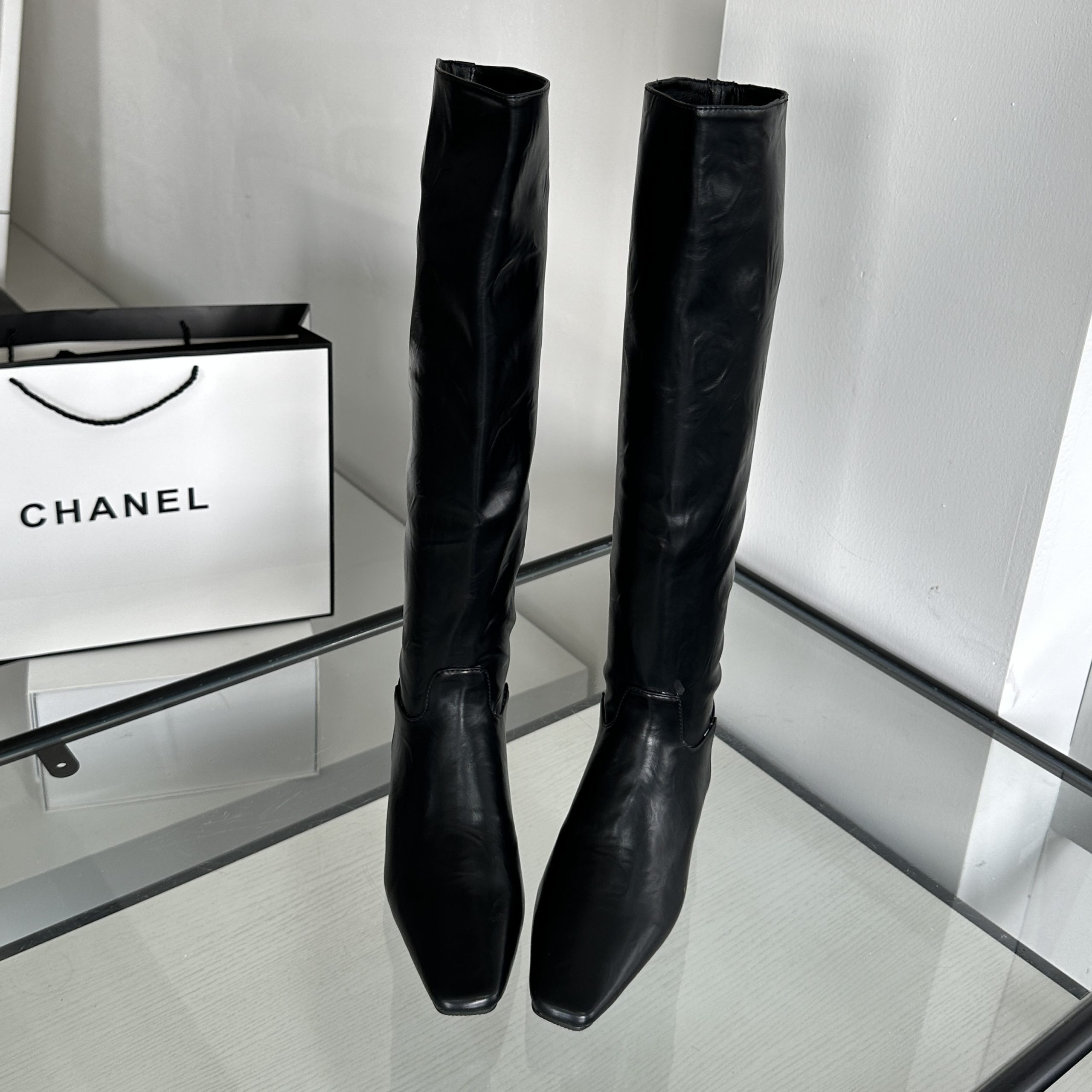 2024 Autumn Winter New Square Toe Mid Heel Short Boots High Heel Thick Sole Fashion Versatile Over Knee Boots