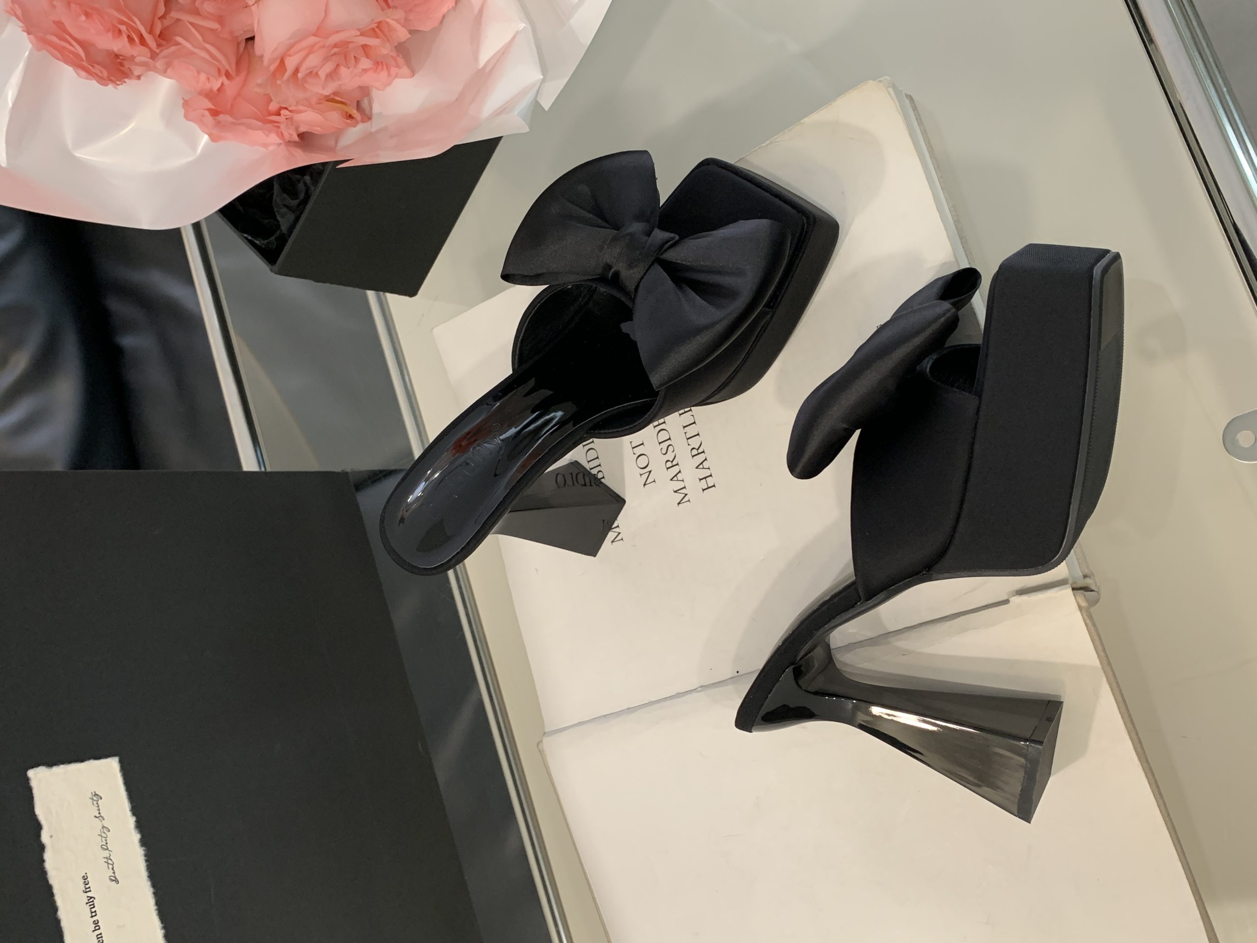 2026 New BUBUFLY Women's Black Bow Chunky Heel Platform Sandals 12CM