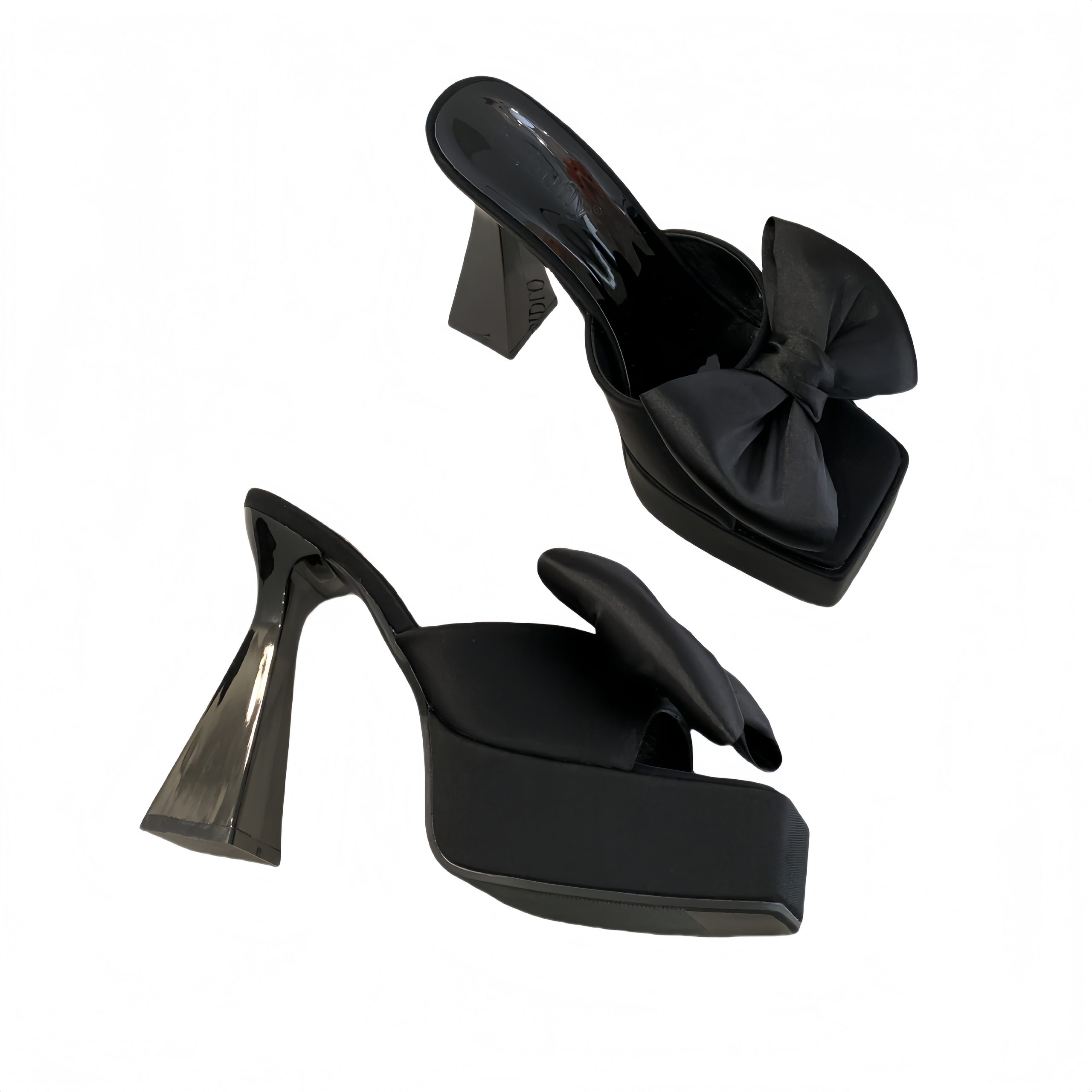 2026 New BUBUFLY Women's Black Bow Chunky Heel Platform Sandals 12CM