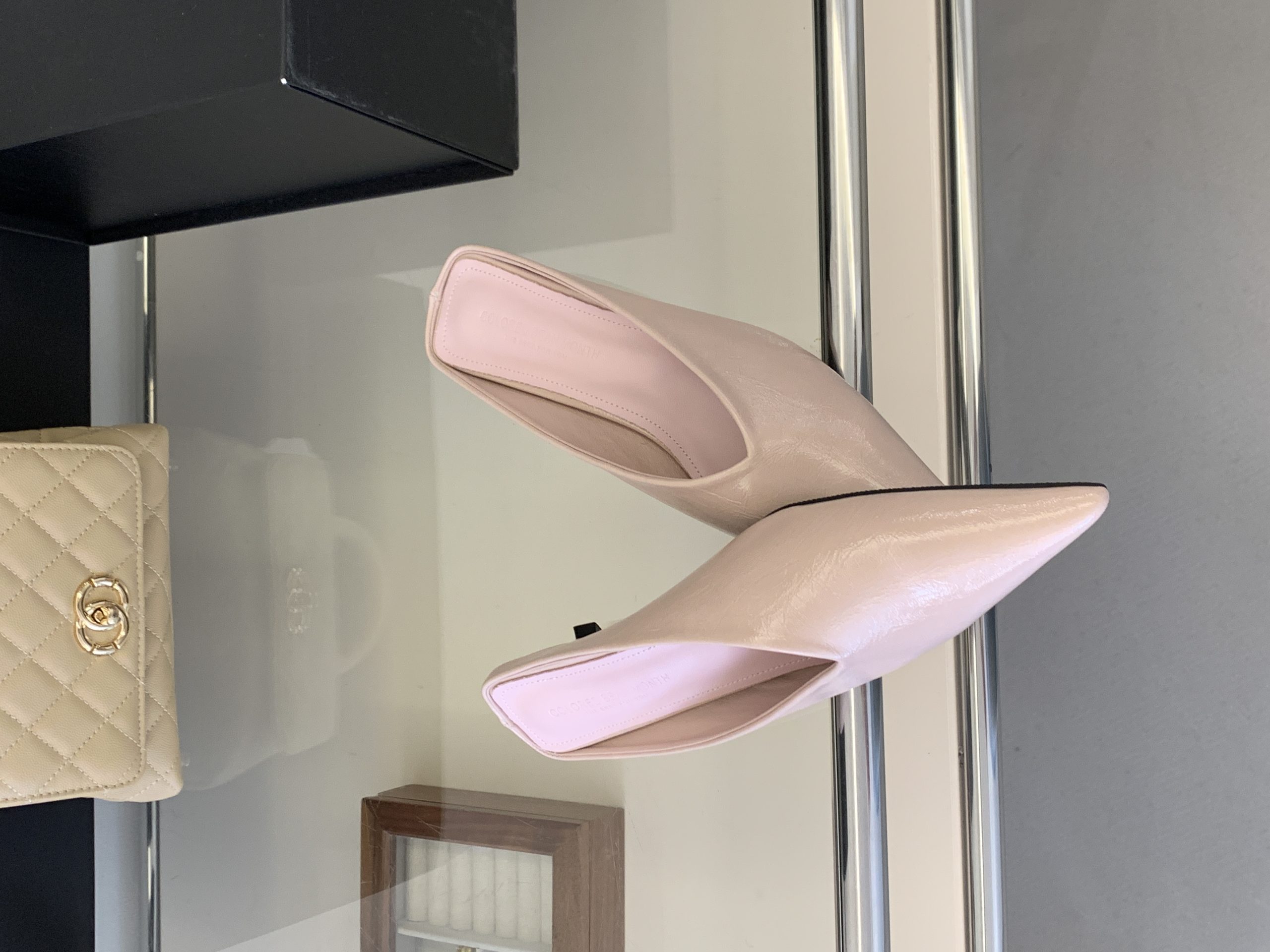 2026 New Summer Korean Style Fashion Patent Leather Cat Heel Pointed Toe Open Toe Half Slippers Comfortable Sexy Women's Shoes