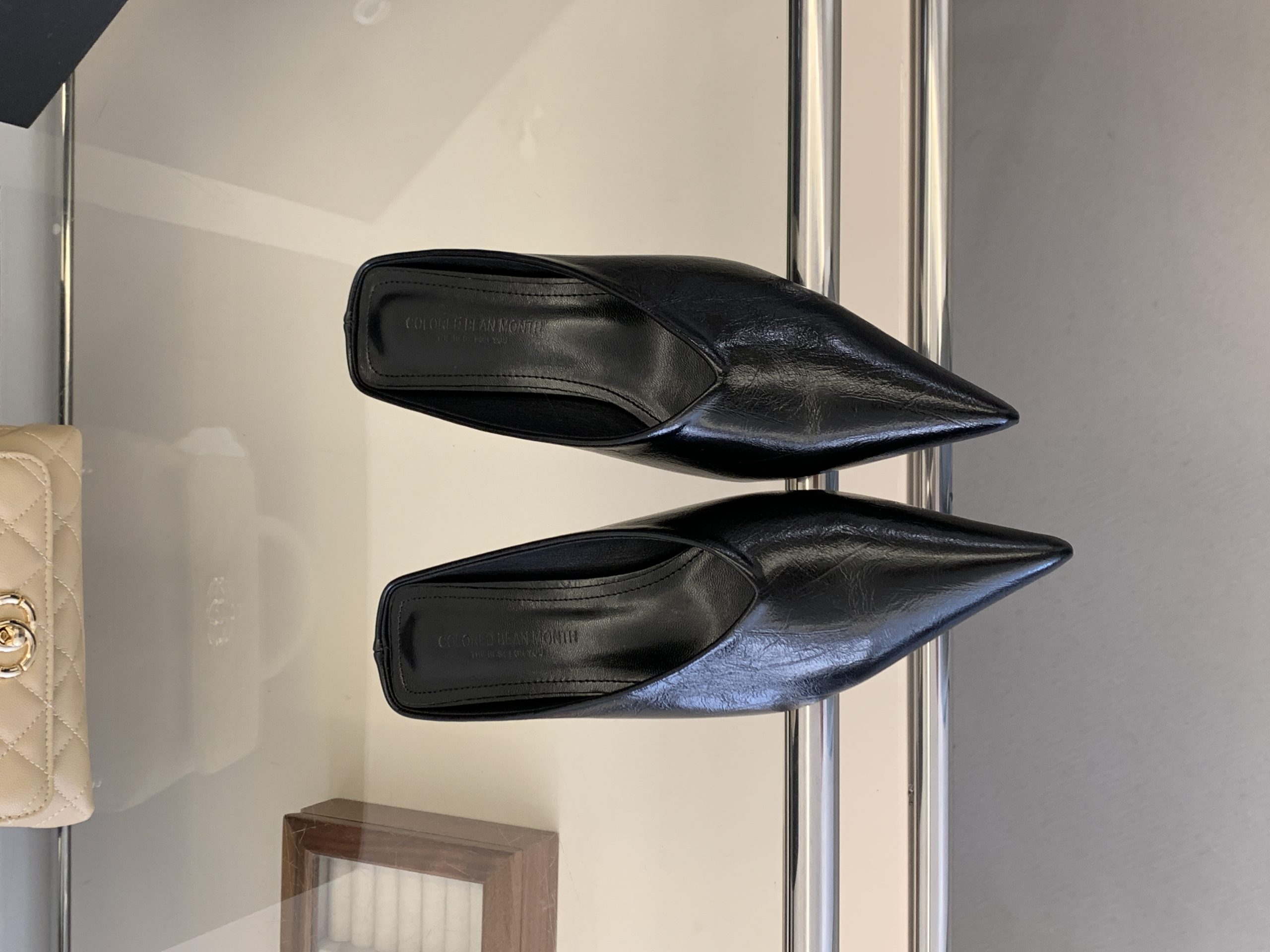 2026 New Summer Korean Style Fashion Patent Leather Cat Heel Pointed Toe Open Toe Half Slippers Comfortable Sexy Women's Shoes