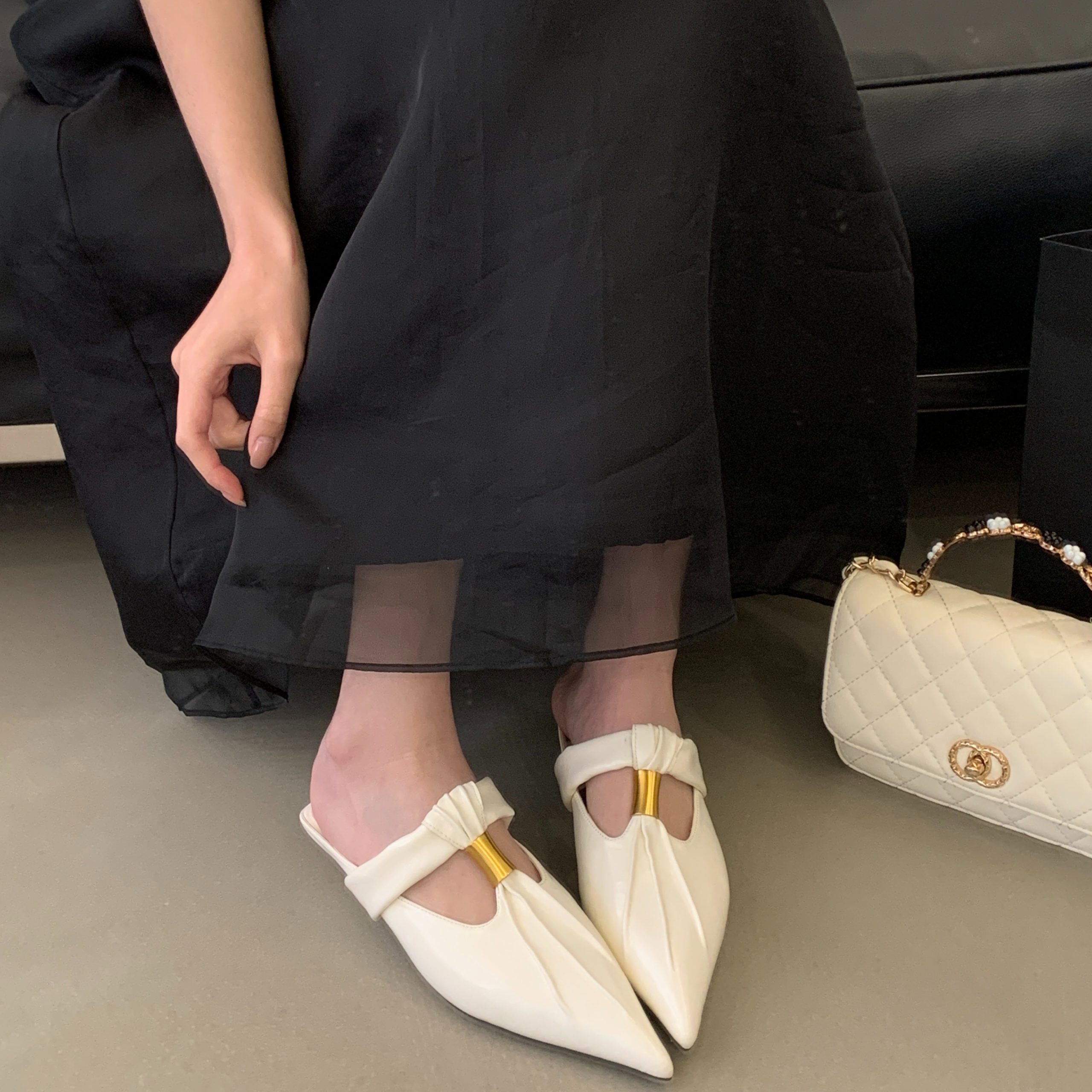 2026 New Summer Women's Soft Leather Kitten Heel Pointed Toe Slingback Comfortable Sexy Shoes - Style 3fbc06