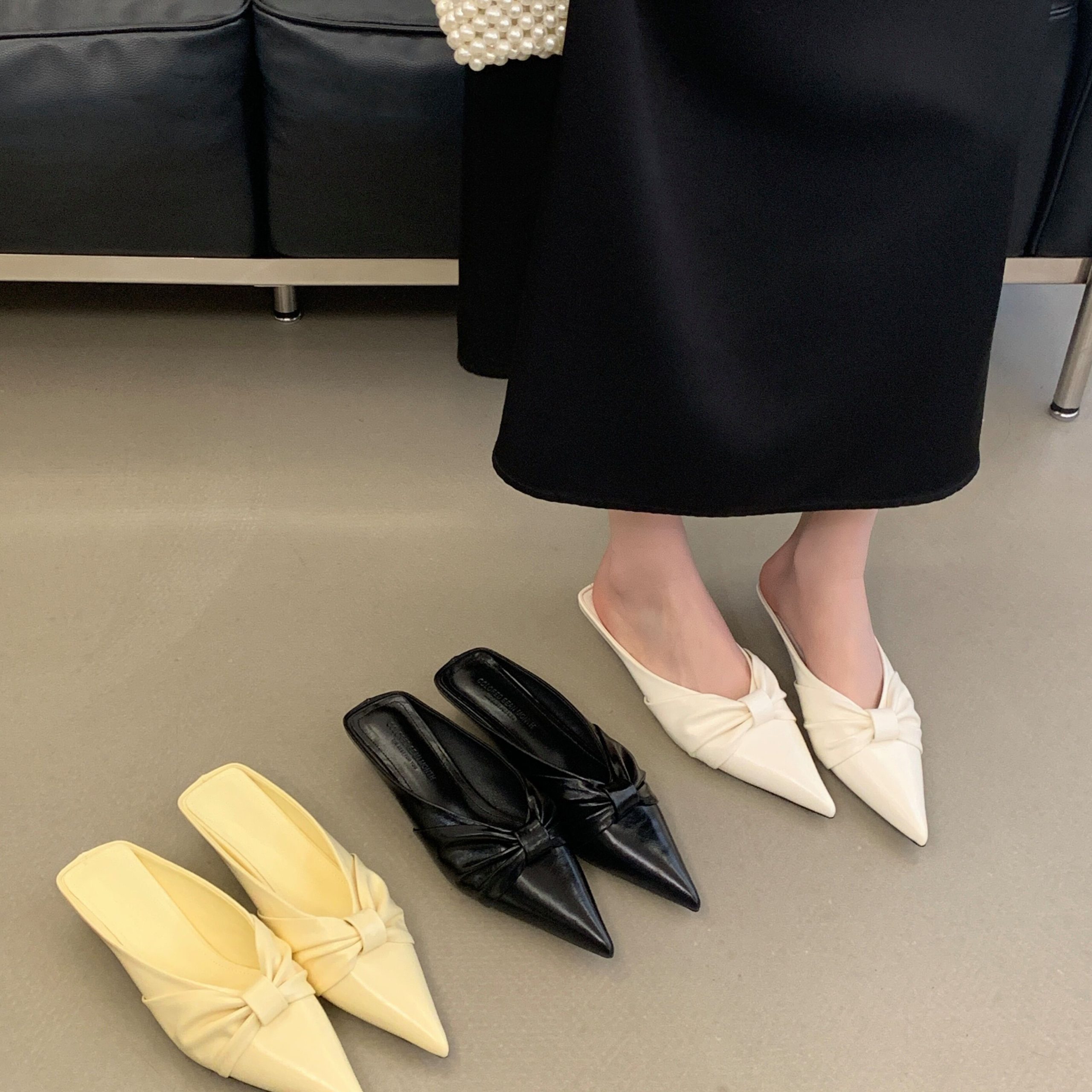 2026 New Summer Women's Soft Leather Kitten Heel Pointed Toe Slingback Comfortable Sexy Shoes - Style 7511f3