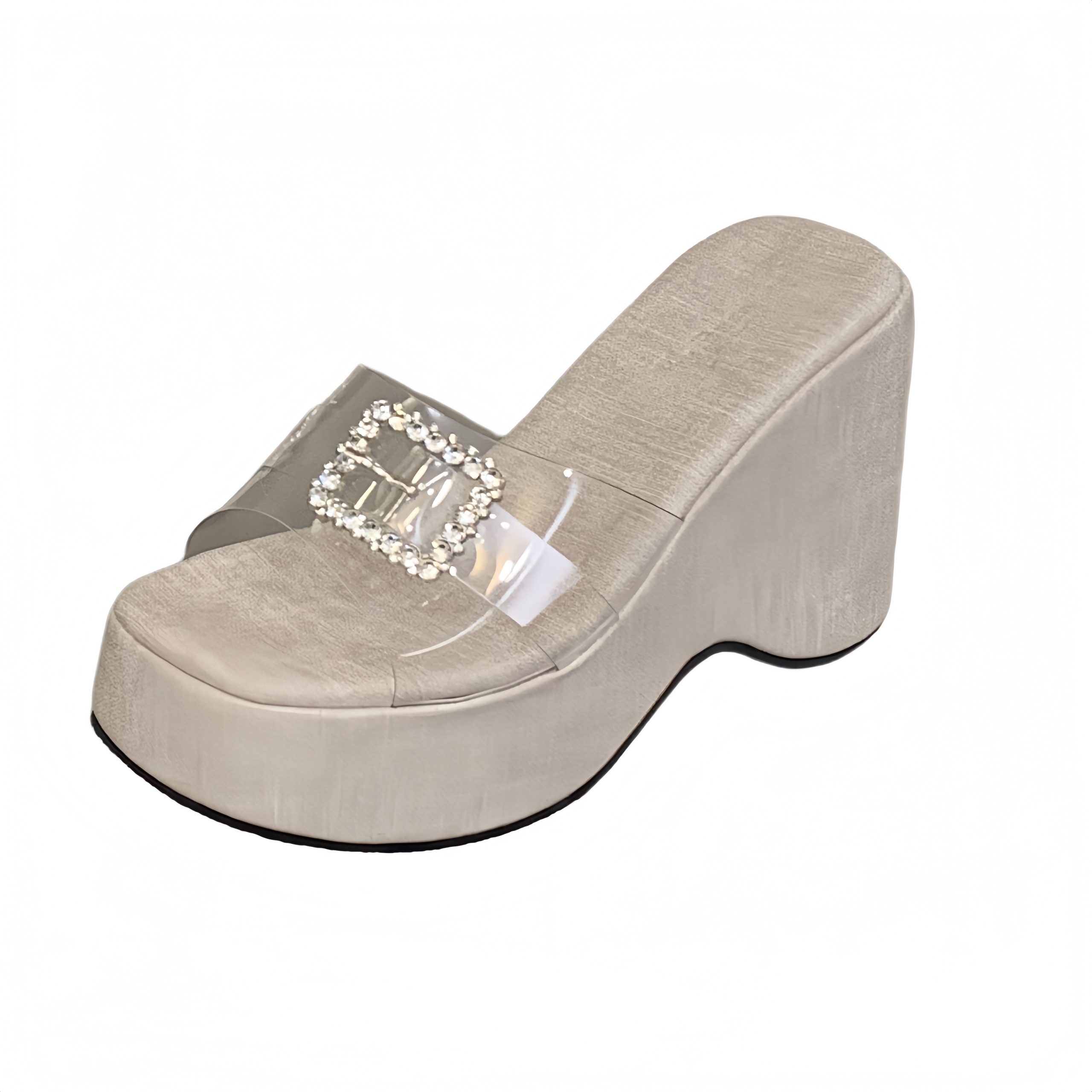 BUBUFLY 2026 Summer New Slippers Sparkling Rhinestone Fairy Wedge Heel Sandals