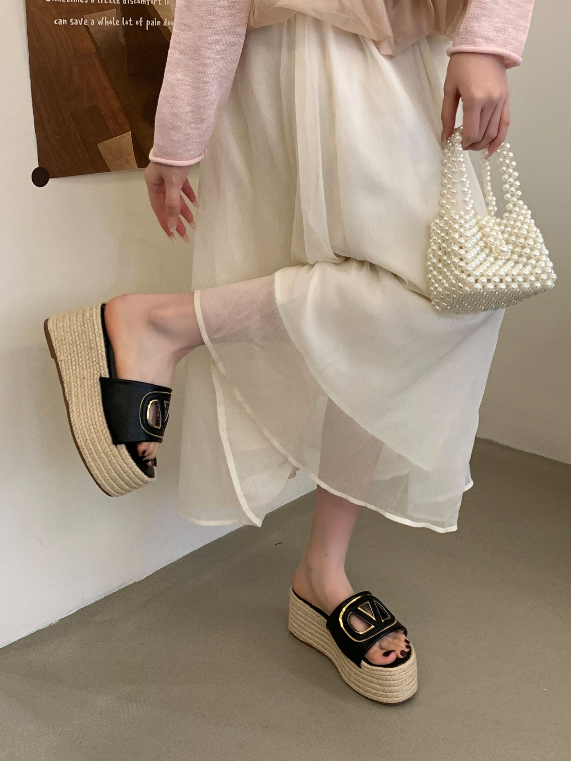 BUBUFLY French Style 2026 Summer New Women's Platform Woven Straw Sandals with Height Increasing Sole