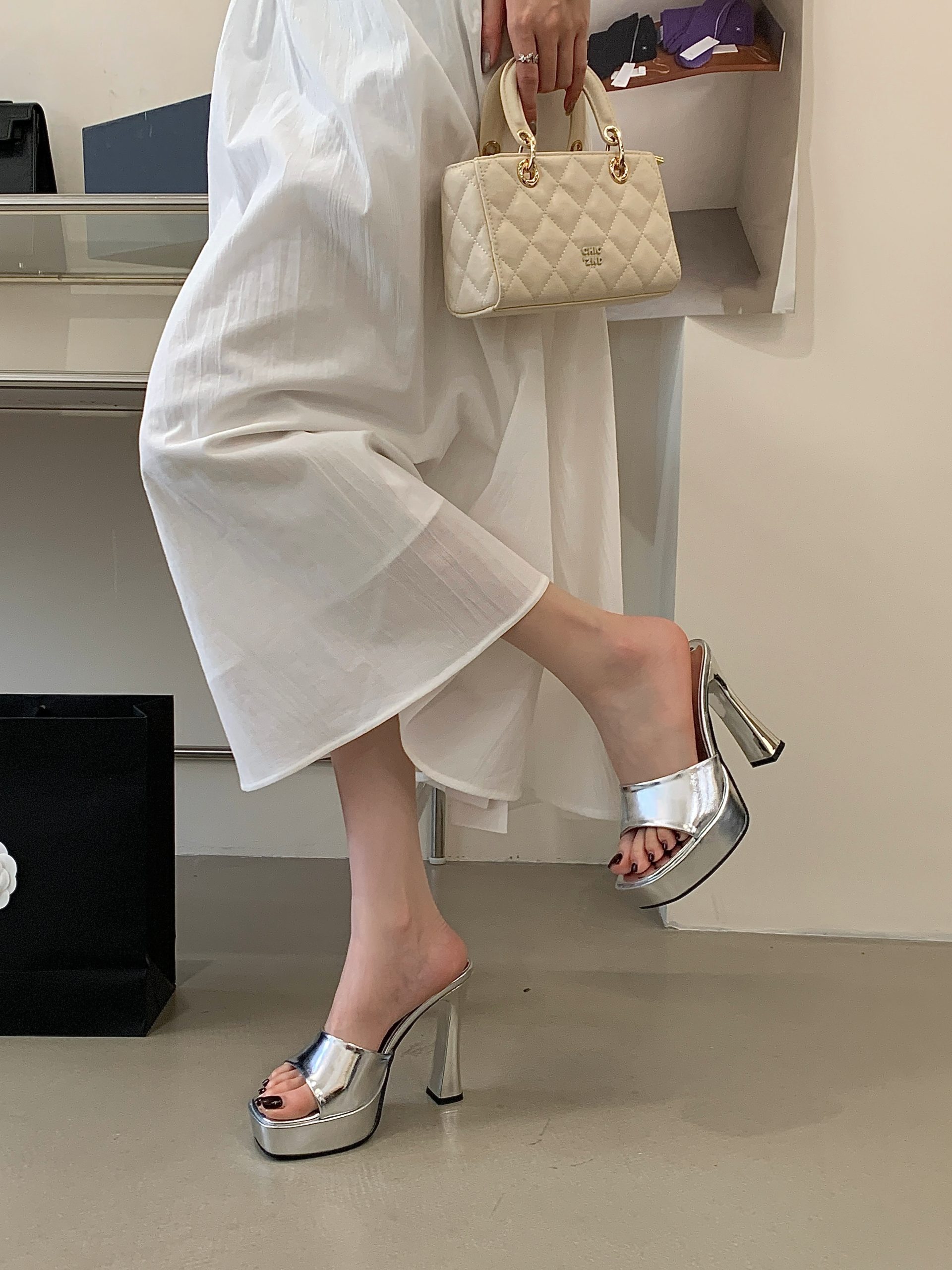 BUBUFLY Women's 2026 New Chunky Heel Square Toe Slip-On Sandals with Platform, Elegant French Style Open Toe High Heels