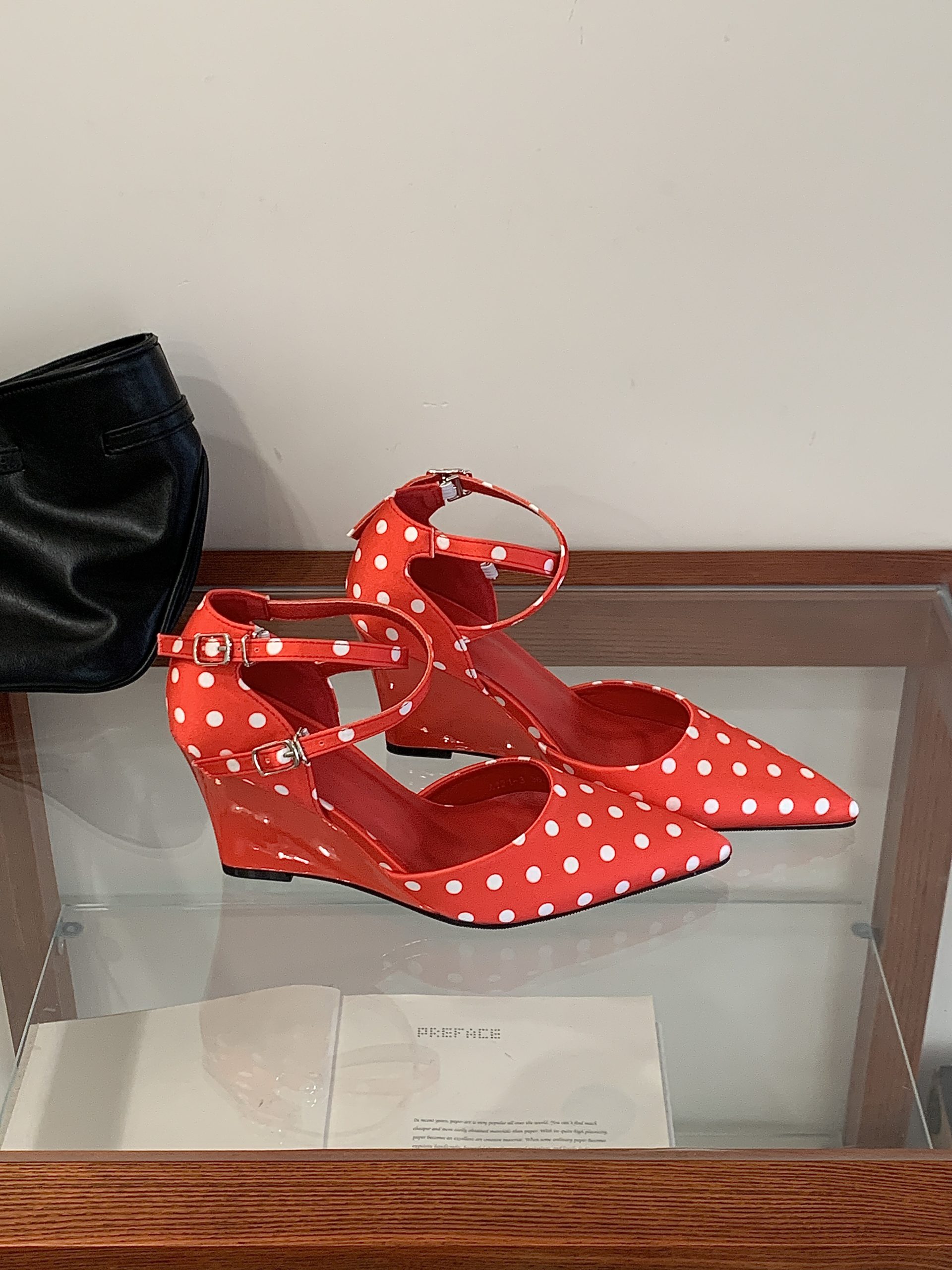 BUBUFLY Women's Pointed Toe Bow Sandals with Block Heel - Black White Red