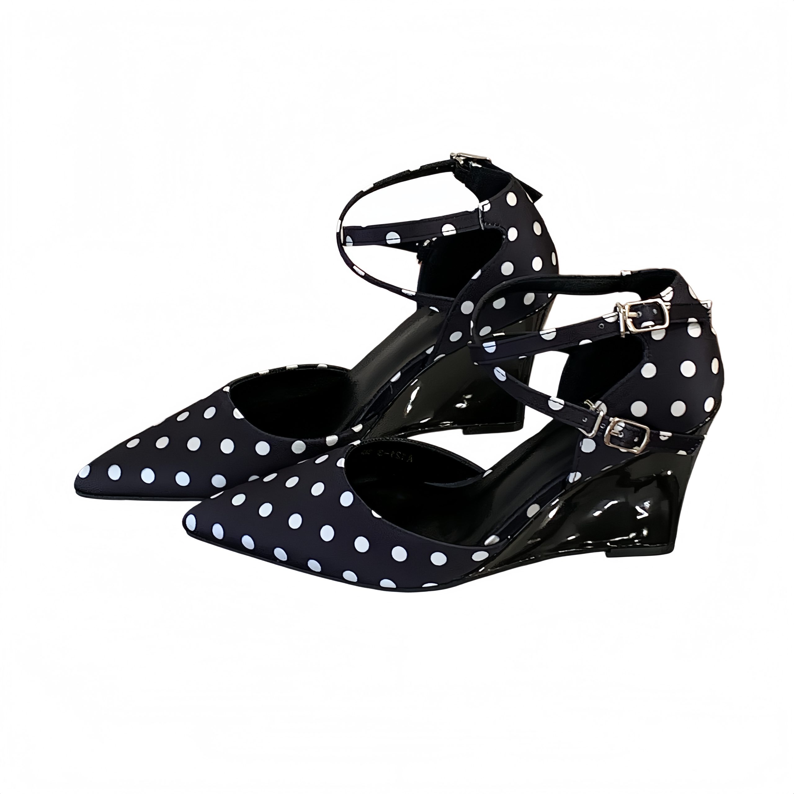 BUBUFLY Women's Pointed Toe Bow Sandals with Block Heel - Black White Red