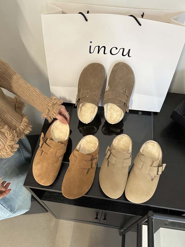 Dumier Women's Suede Round Toe Slip-On Flat Slippers Low Heel Fall 2023