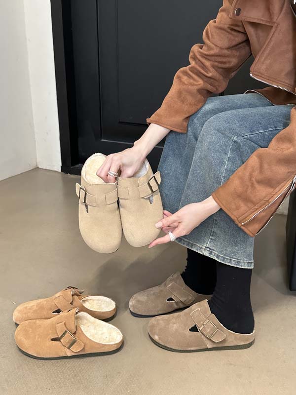 Dumier Women's Suede Round Toe Slip-On Flat Slippers Low Heel Fall 2023