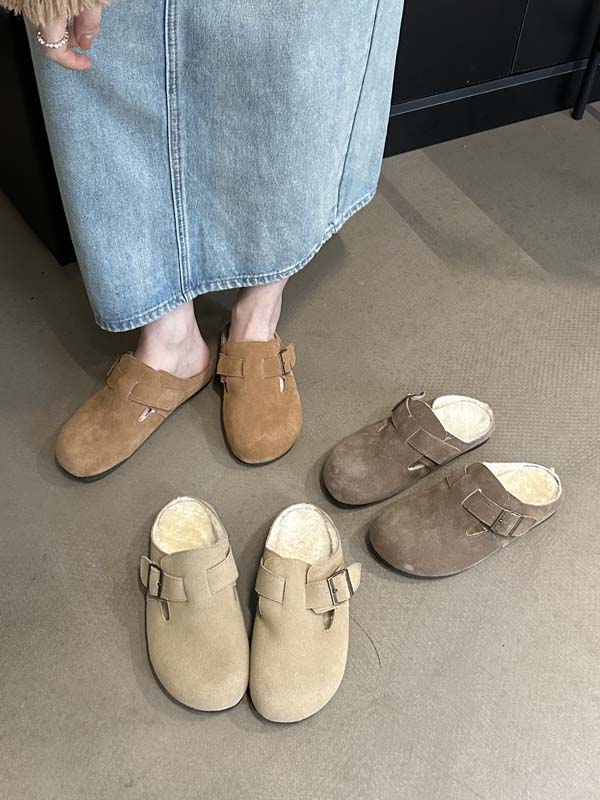 Dumier Women's Suede Round Toe Slip-On Flat Slippers Low Heel Fall 2023