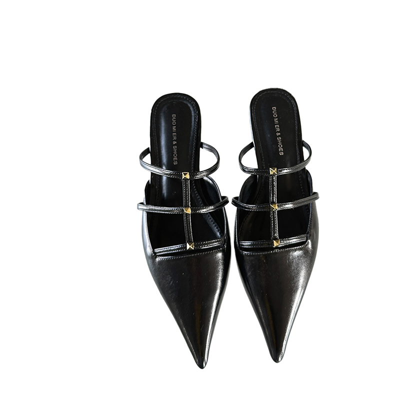 French Pointed Toe Runway Style Studded Slippers for Women