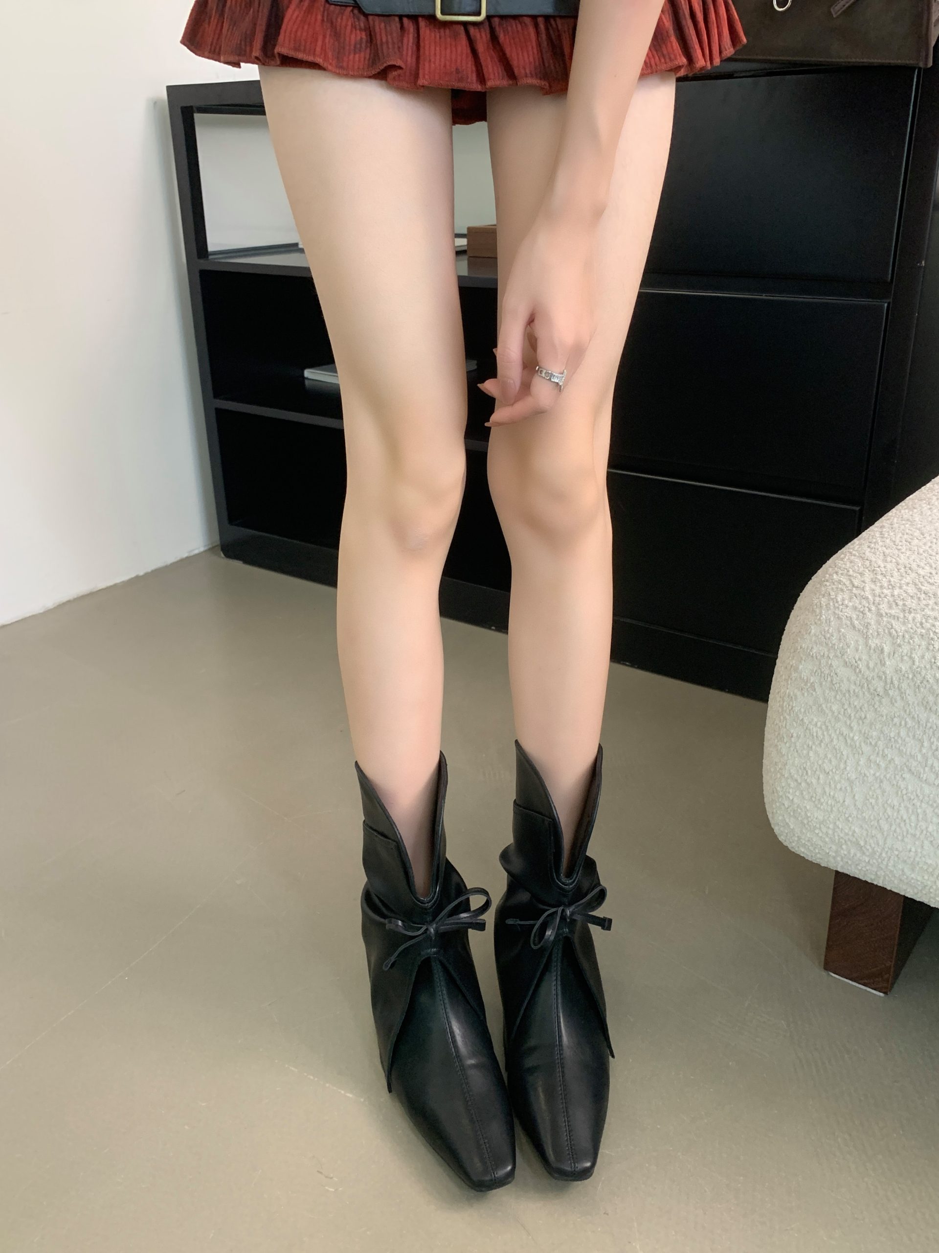 French Style Ankle Boots Women 2024 New Chunky Heel Square Toe Bow Fashion Versatile Slim Boots