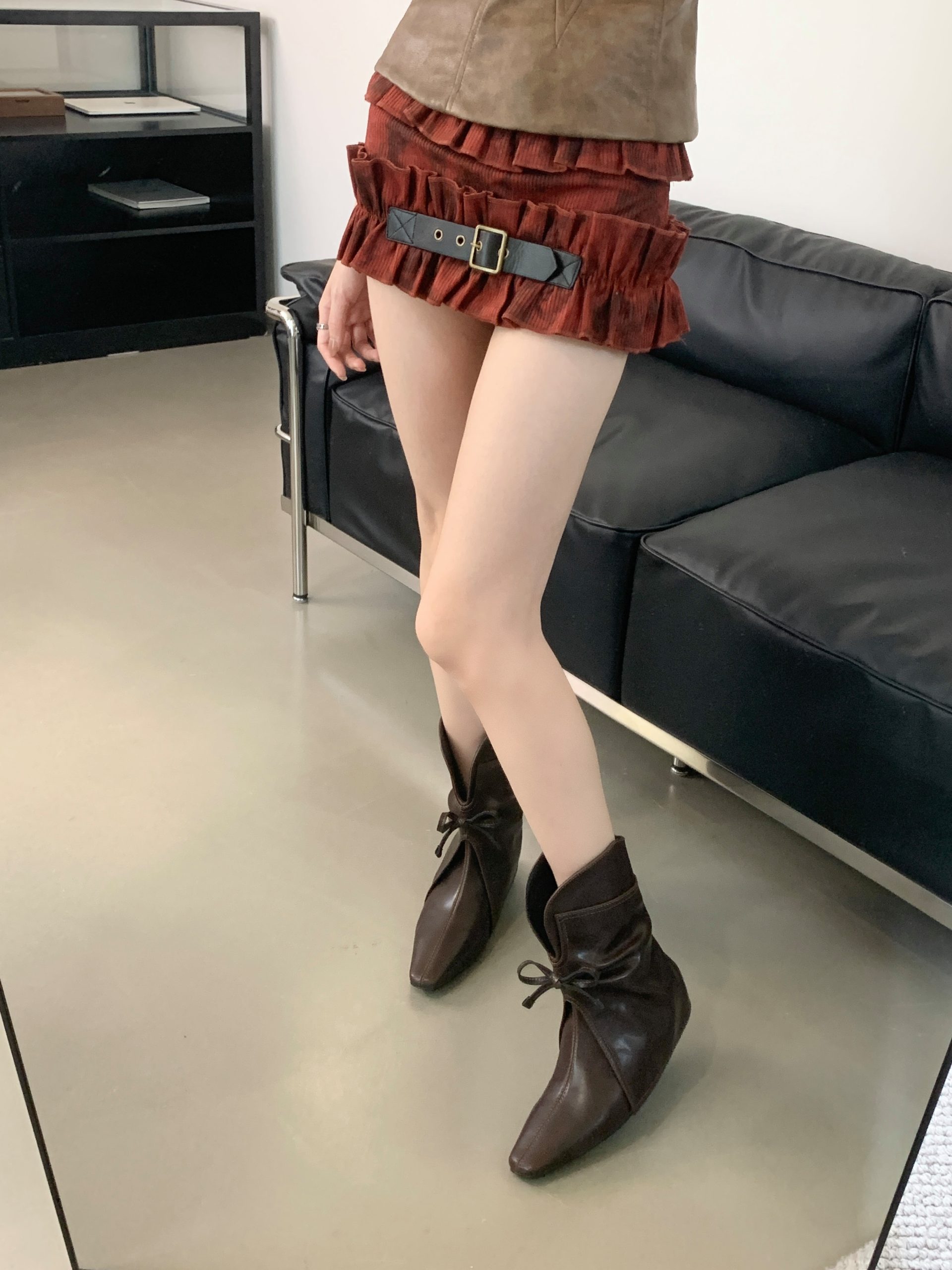 French Style Ankle Boots Women 2024 New Chunky Heel Square Toe Bow Fashion Versatile Slim Boots