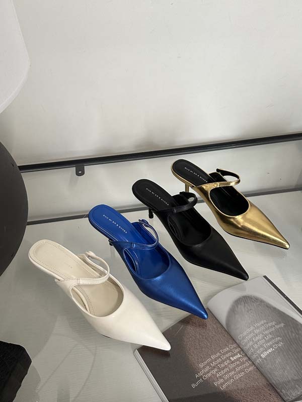 French Style Pointed Toe Open Back Slippers with Thin Heel for Women