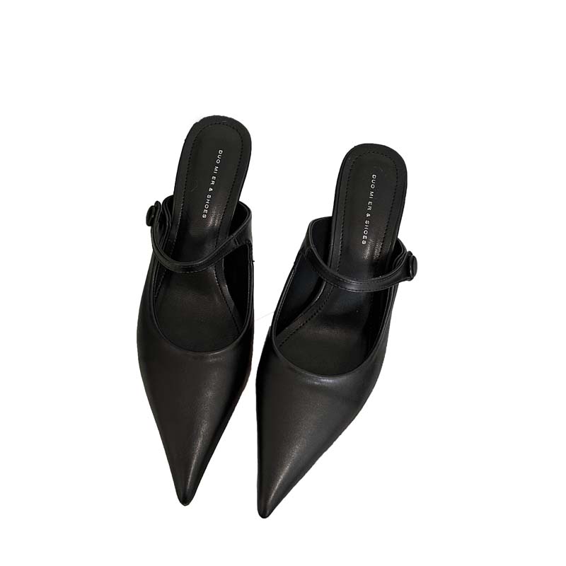 French Style Pointed Toe Open Back Slippers with Thin Heel for Women