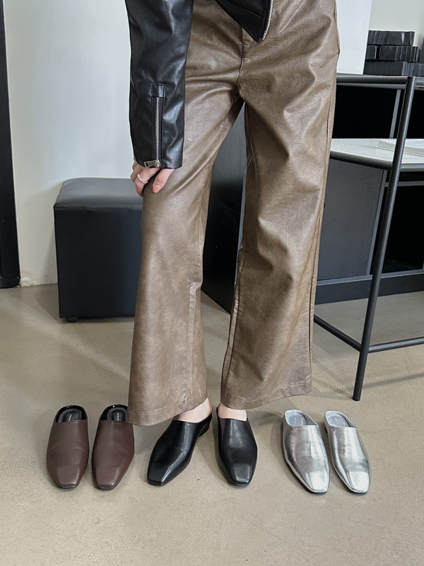 Korean Retro Slip-On Half Slippers for Women - Low Heel PU Leather, Solid Color, Spring 2024
