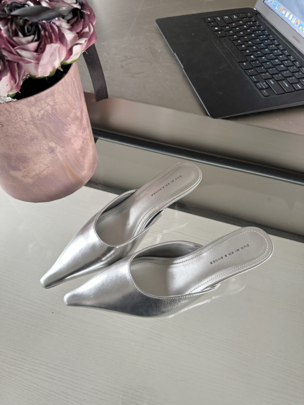 Korean Style Evening Wrap Heel Half Slippers for Women - Pointed Toe Mid Heel PU