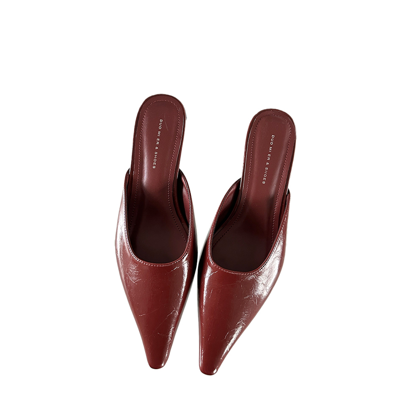 Korean Style Evening Wrap Heel Half Slippers for Women - Pointed Toe Mid Heel PU